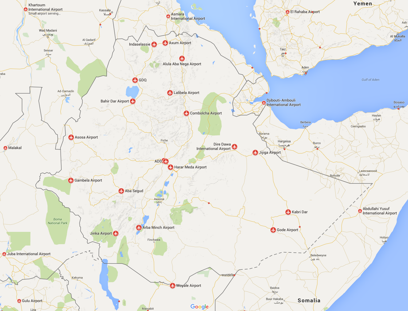 ETHIOPIA AIRPORTS MAP